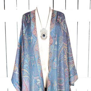 Blue bohemian paisley pashmina kimono cover up